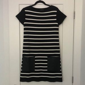 Zara stripped shirt dress with faux leather pockets